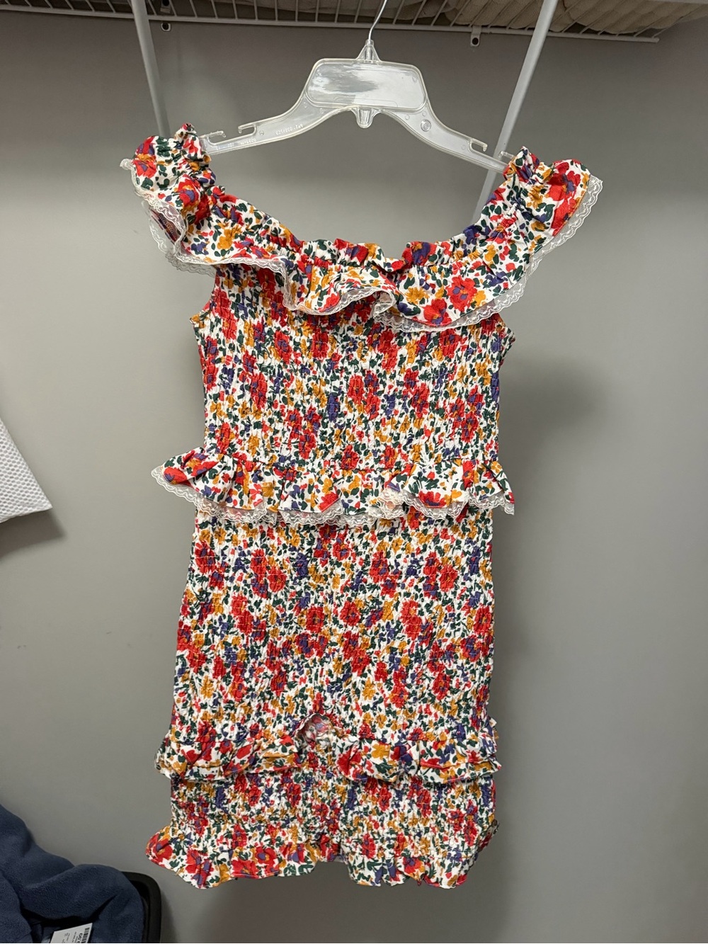 Astr the Label Red Multi Floral Smocked Ruffle Dress